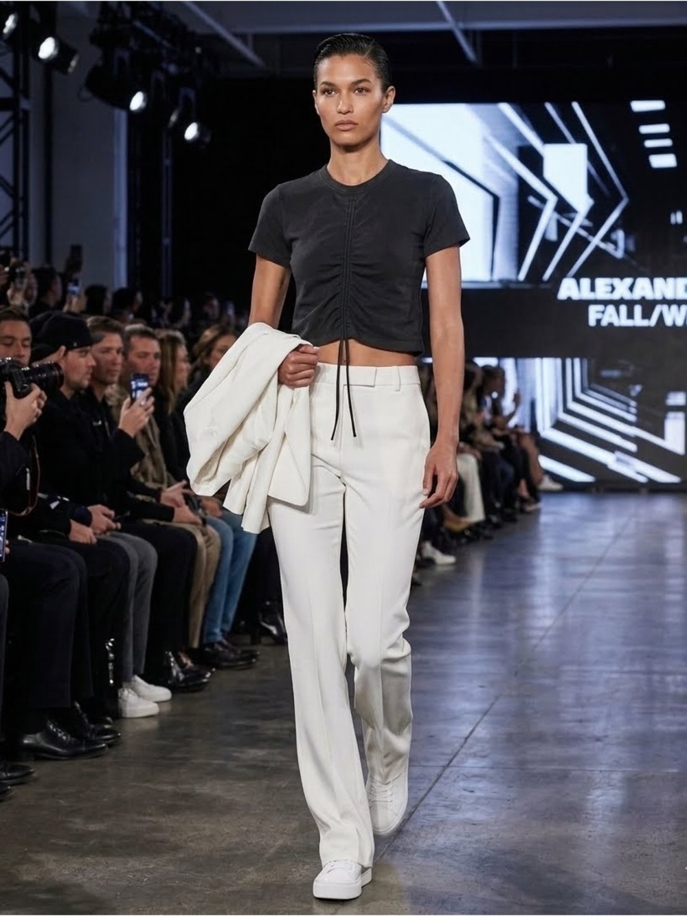 Alexander Wang Ruched Front Crop Top Black Tee